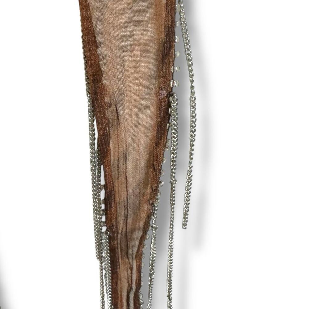 Free People Chan Luu Digital Desert Fringe Skinny Scarf Brown Bohemian Witchy - Picture 9 of 14